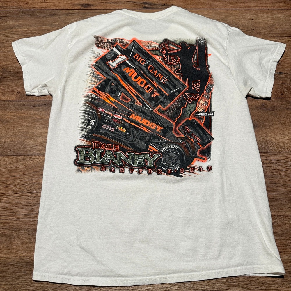 Gildan Dale Blaney White Racing T-Shirt Mens Large Big Game Muddy Sprint Car